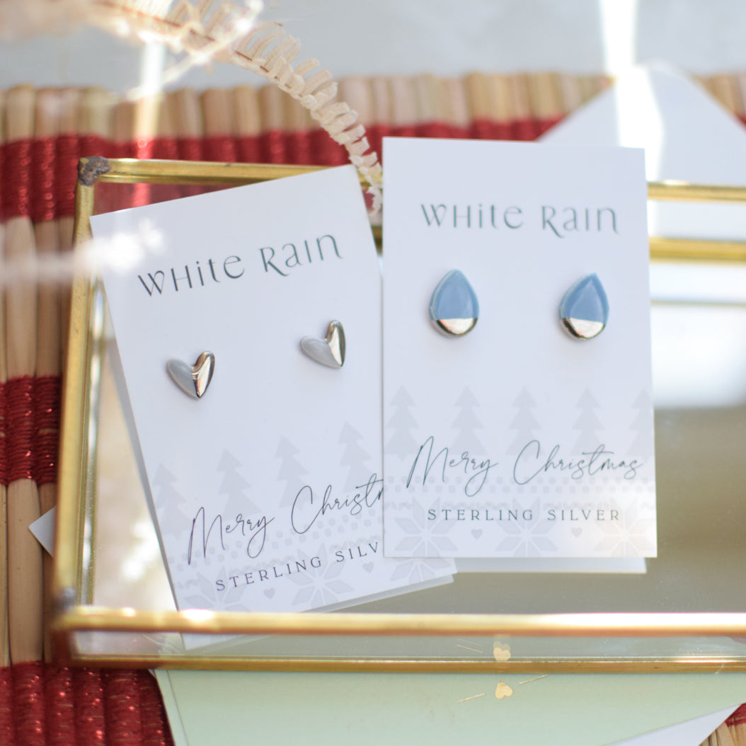 Merry Christmas stud earrings with platinum lustre