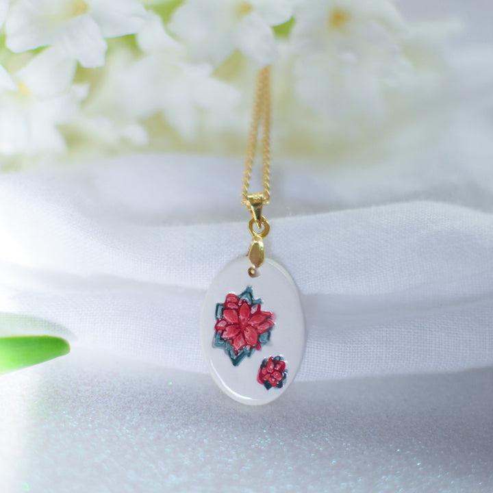 Hand Painted Birth Flower Ceramic necklace