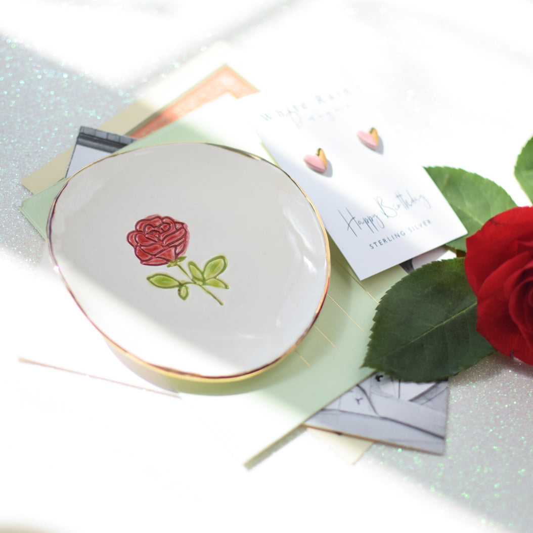 June Birth Flower trinket dish with ceramic earrings gift set