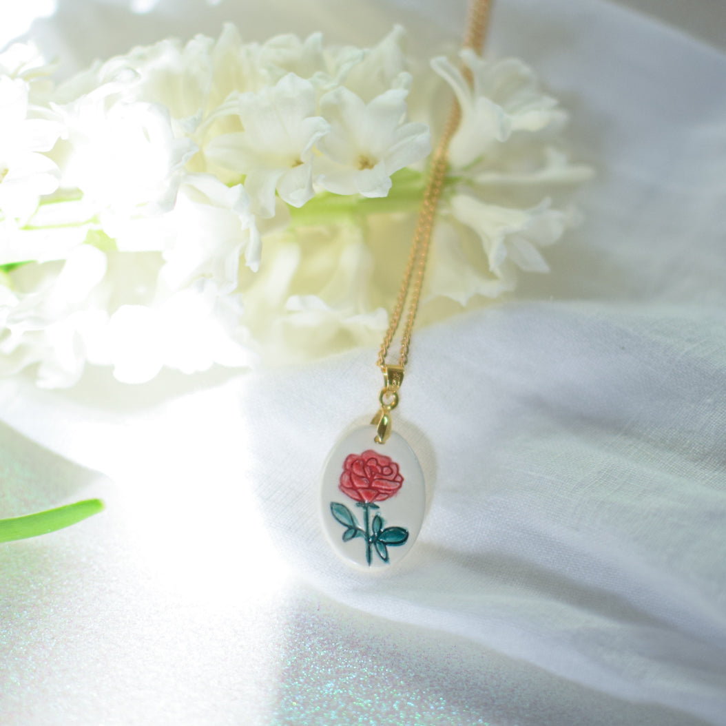 Hand Painted Birth Flower Ceramic necklace