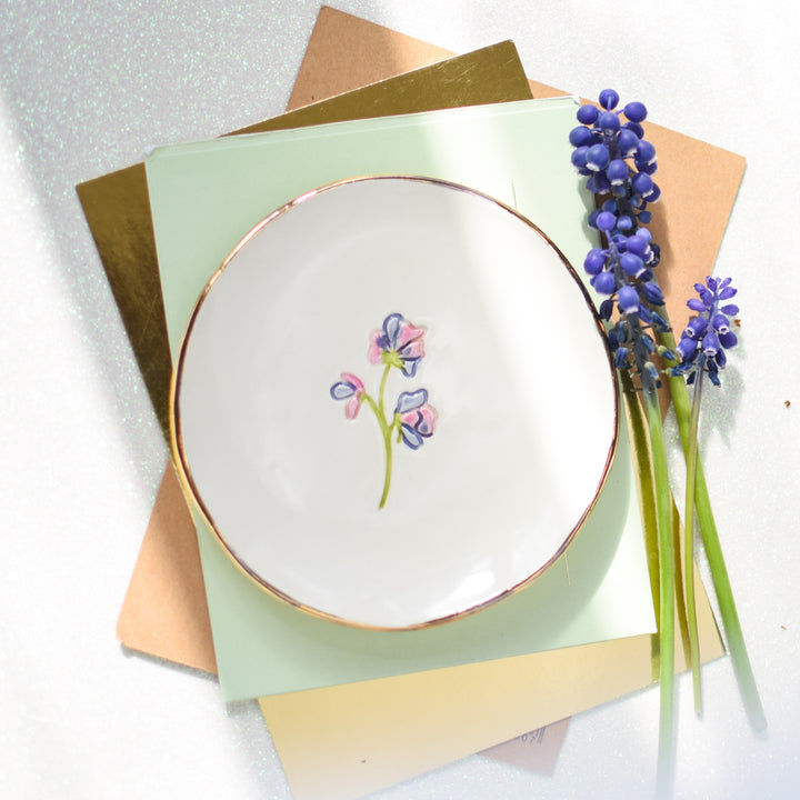 April Birth Flower trinket dish with ceramic earrings gift set