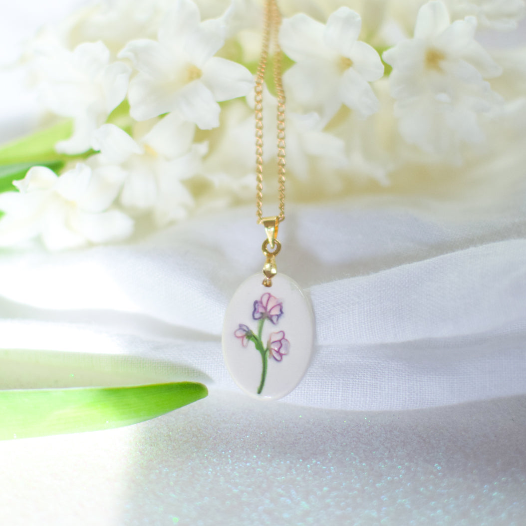 Hand Painted Birth Flower Ceramic necklace