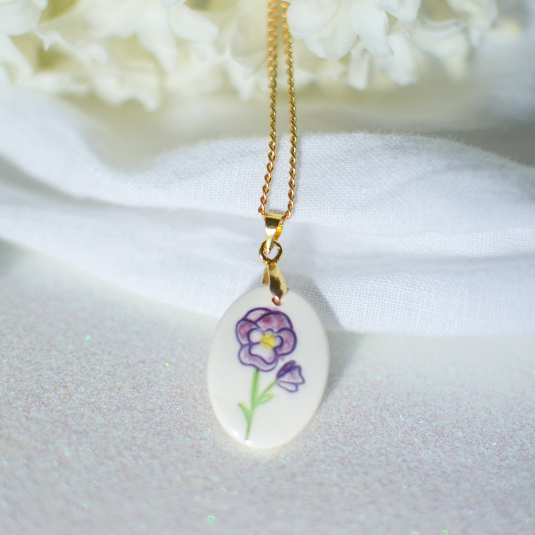Hand Painted Birth Flower Ceramic necklace