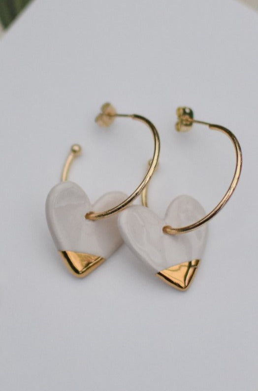 *LIMITED availability* New White Ceramic Heart Charm with LARGE Hoops (choice of gold/platinum)