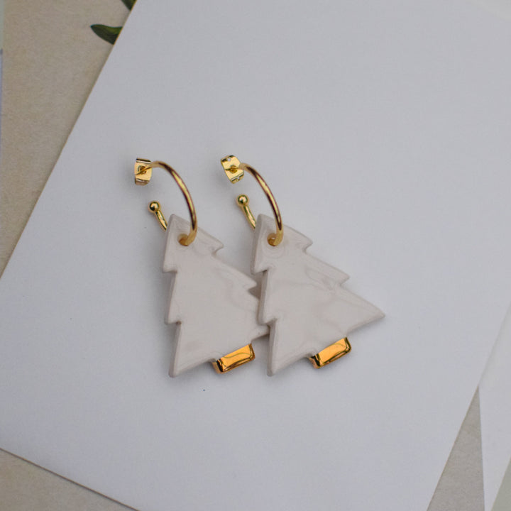 White Ceramic Christmas Tree charms with Hoops